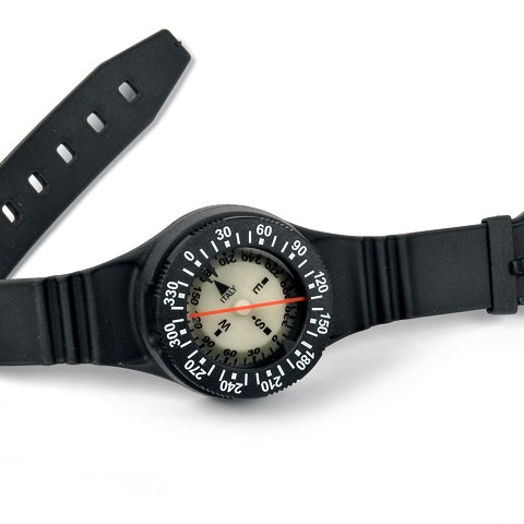 Scuba-diving compass with wristband, frontal/lateral readout, dial with luminescent background, with protection / wristband in soft thermoplastic.